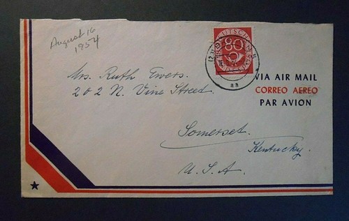 GERMANY,GERMANY BUND 1951 Number and Post Horn 80 pf on letter to USA