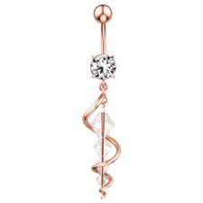 S Shape Long Dangly Belly Bar Dangle Cubic Zirconia Crystal Curved Body Piercing