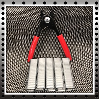 Hog Ring Pliers (Lg) & 1000 Collated Hog Rings 3/4'' Seats Upholstery Fence Cages