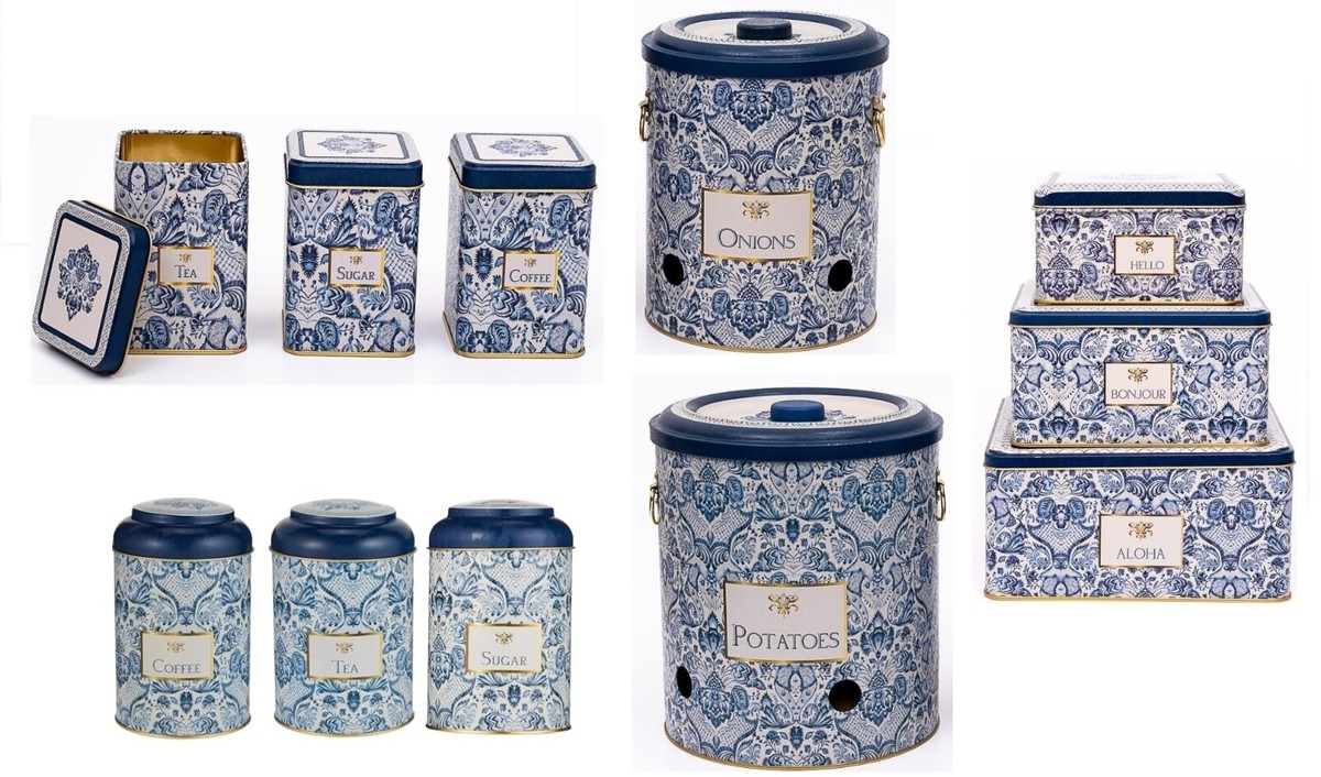 Ceramic Blue And White Tea Coffee Sugar Canisters Delfts Blauw