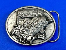 BASS Fishing Large Mouth Fish Fisherman Sportsman Silver Tone Oval Belt Buckle