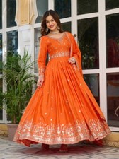 Party Collection Orange American Silk Salwar Kameez With Dupatta For Women