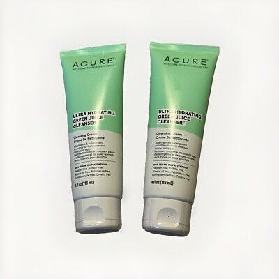 2 Acure Ultra Hydrating Green Juice Cleanser Cream Vegan 4 Oz Sealed