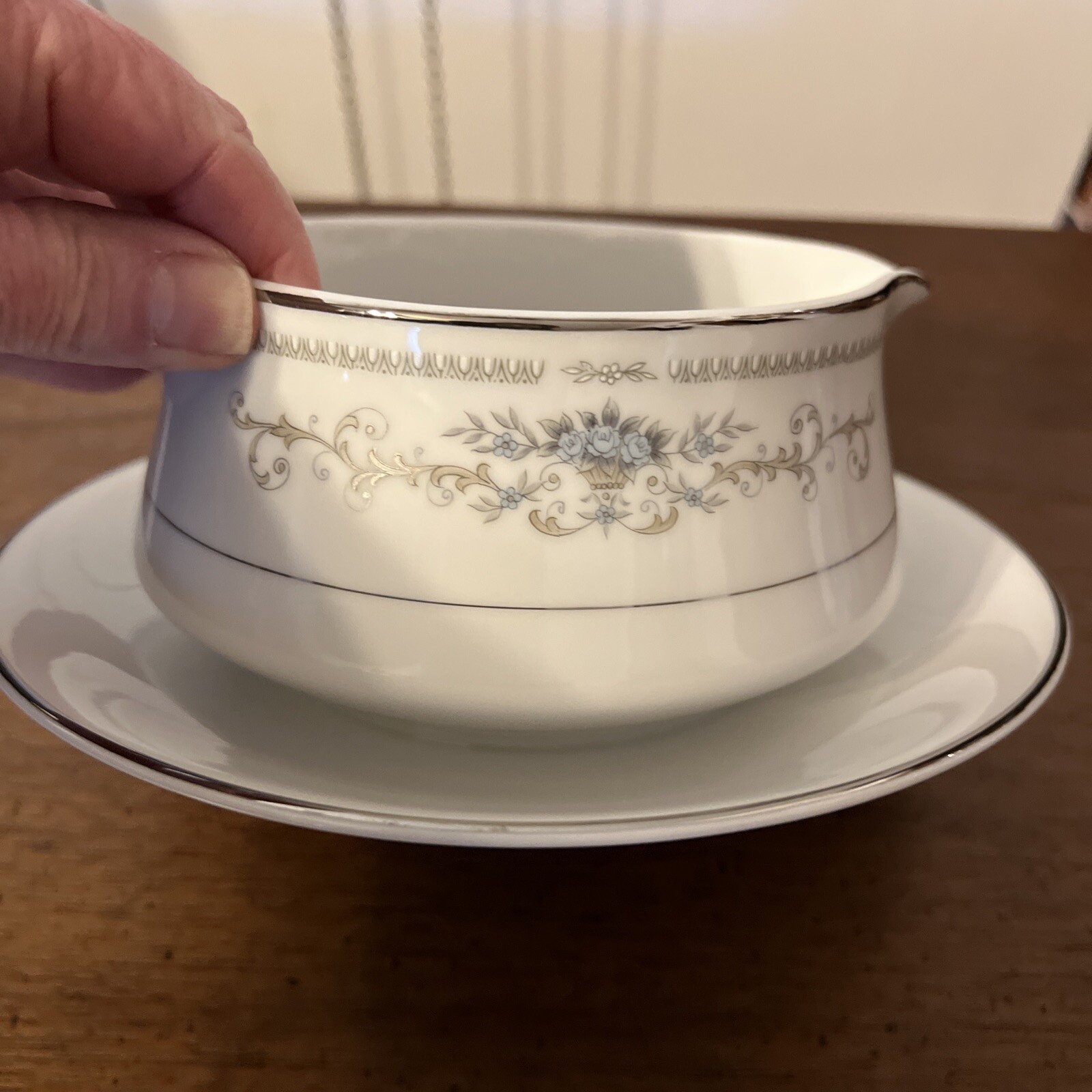 Vtg Fine Porcelain Japan Diane Gravy Boat With Attached Under Dish