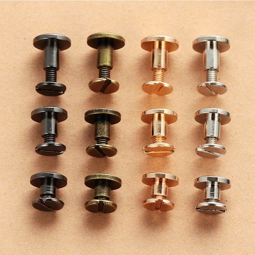 10set Brass Flat Head Stud Screwback Leather Craft Belt Bag Screw Nail Rivet - Picture 2 of 13
