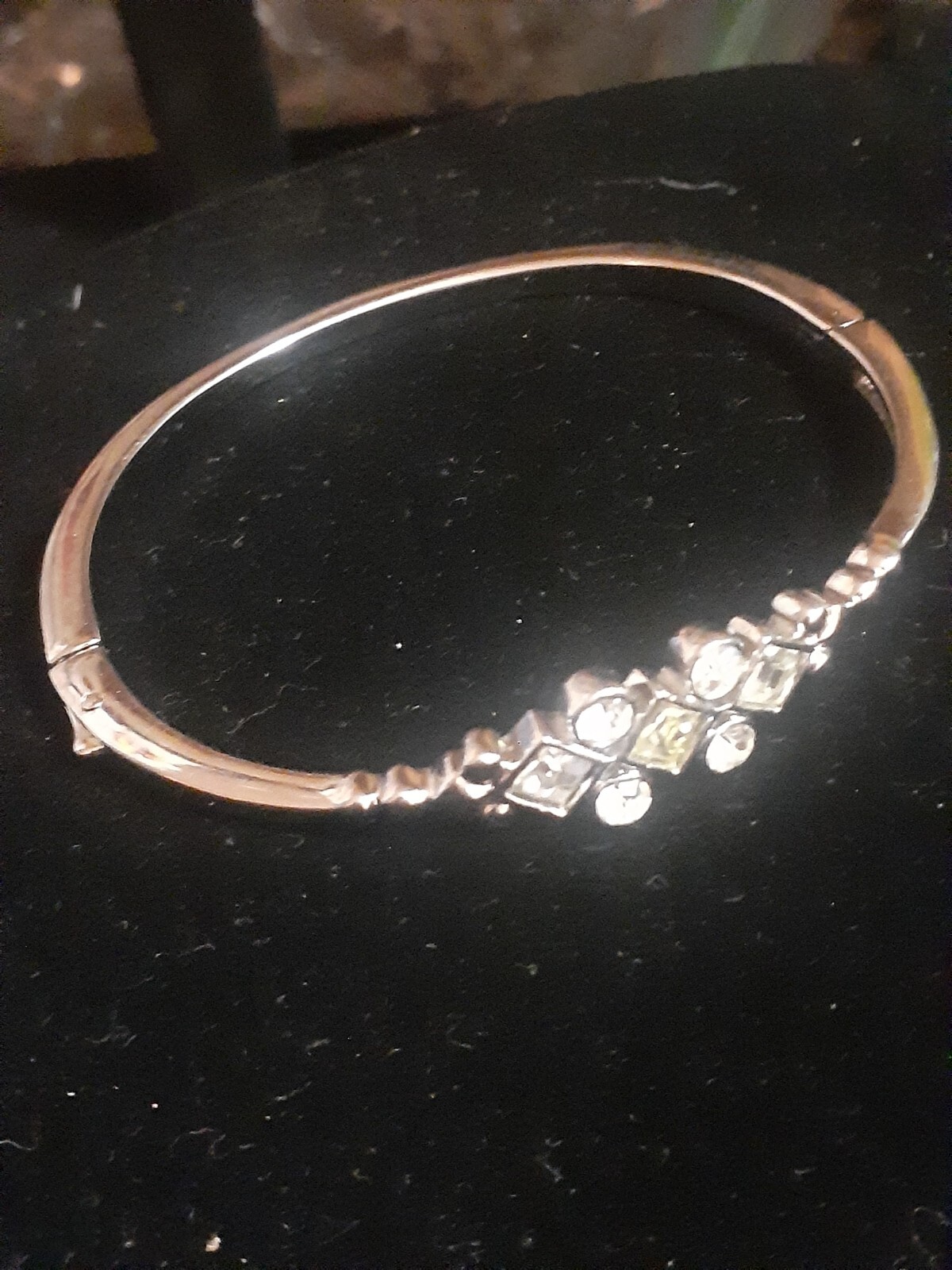 channel set multi rhinestone Silvertone hinged ba… - image 5