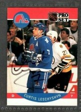 1990-91 Pro Set Nordiques Hockey Card #251 Curtis Leschyshyn Signed Autograph