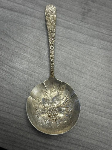 S. Kirk & Son Repousse Sterling Silver Bon Bon Spoon Stieff Fruit Candy Nuts