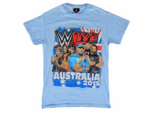 2015 John Cena WWE Live Australia 'I Was There' Sky Blue Wrestling Shirt - Small