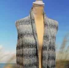 Chicos Size 2 12 Vest Duster Open Front Coastal Gray stripes sweater T18