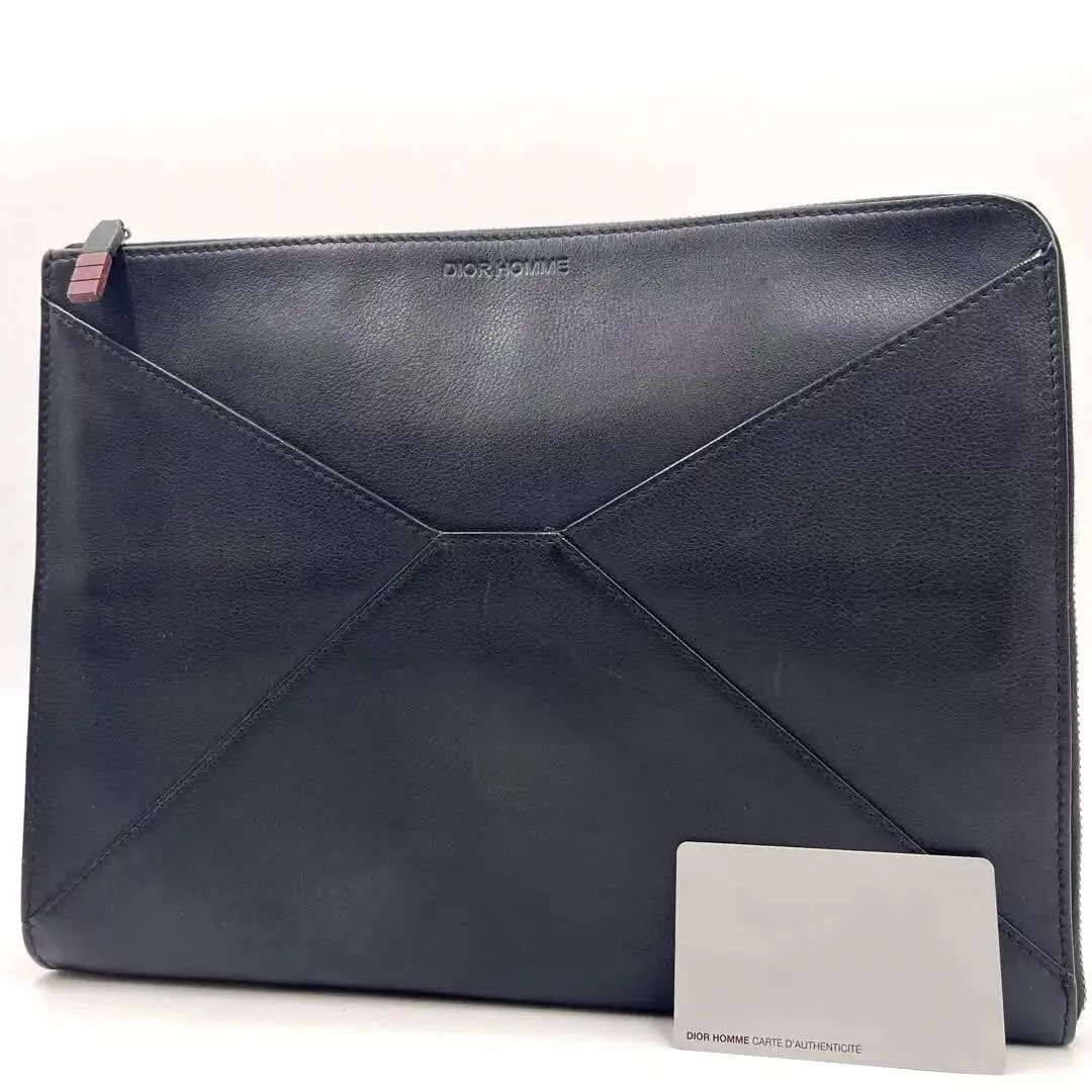 Sac pochette homme Dior Homme étui à documents cuir noir occasion authentique F/S