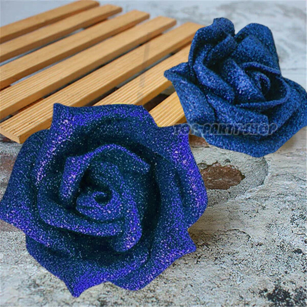 100 Pcs Large 6CM Glitter Artificial Flowers Foam Rose Heads Wedding