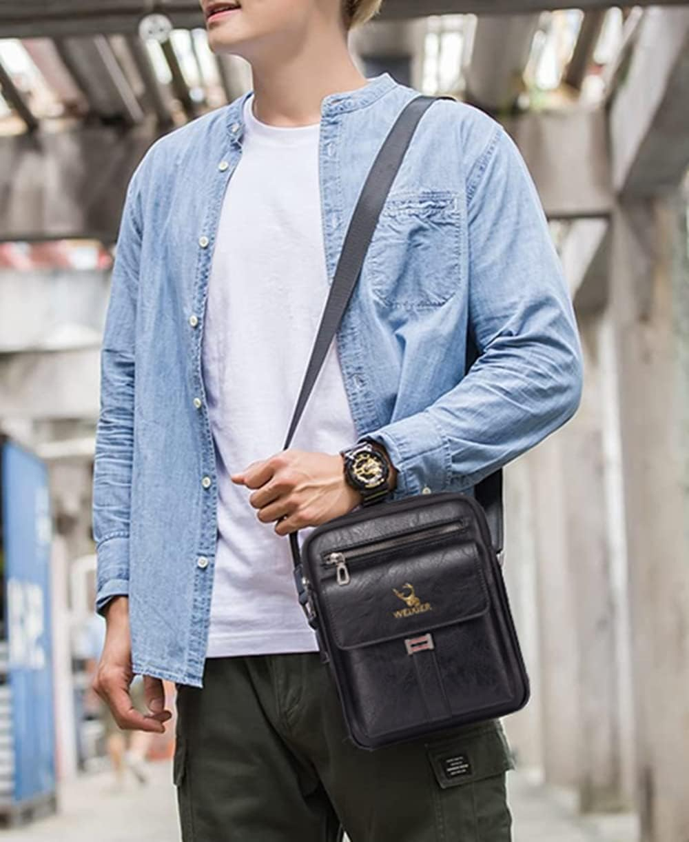 Borsello In Pelle Vera SPAHER Per Uomo - Tracolla Regolabile, 18x22x7 Cm - Multitasche Per Ufficio E Viaggio - Foto 5