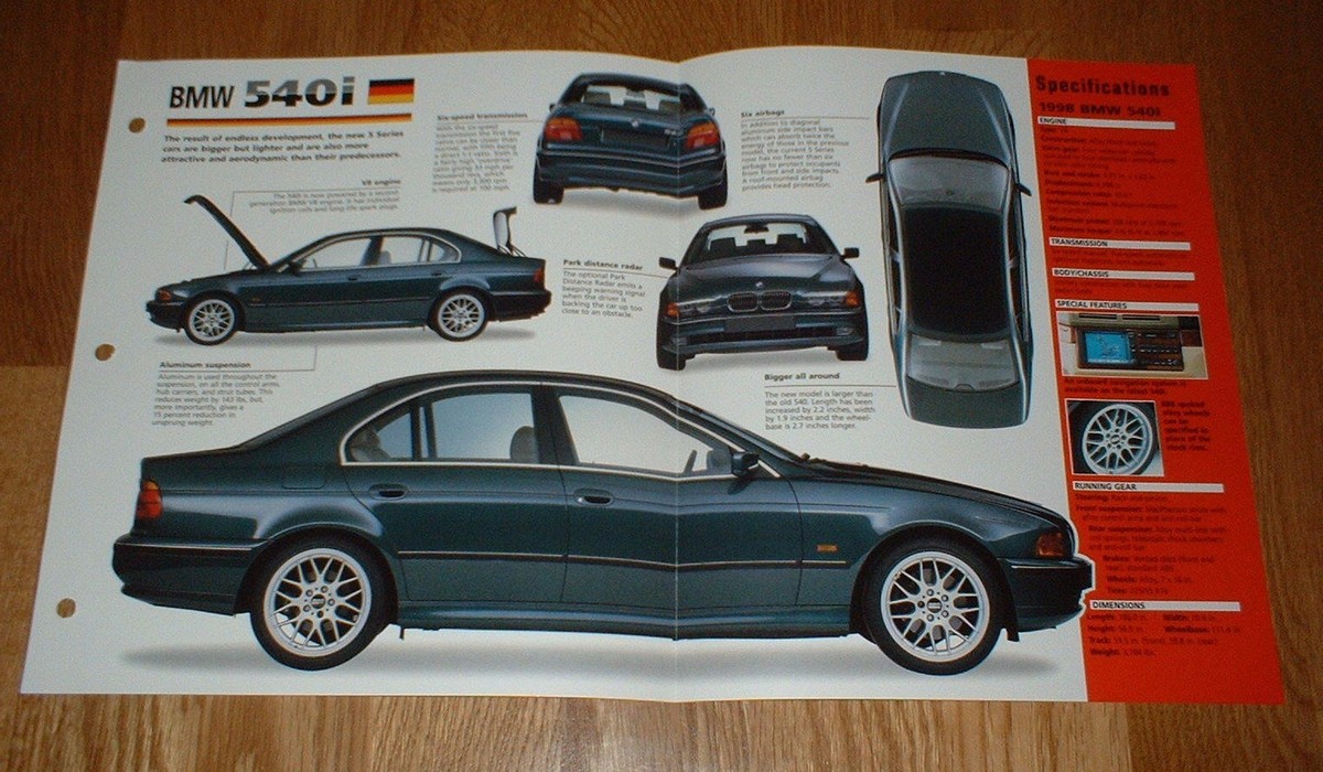 1998 BMW 540I SPEC SHEET BROCHURE PHOTO INFO PAMPHLET 93-97-98 540