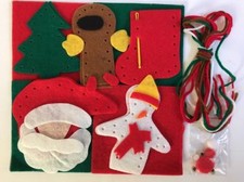 Kids Craft Felt Beginner Sewing Kit Finger Puppet CHRISTMAS Pre-Cut Needles Yarn