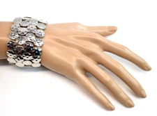 Hammered Discs Stretch Bracelet 1.5" Wide Abstract Boho Fashion Jewelry