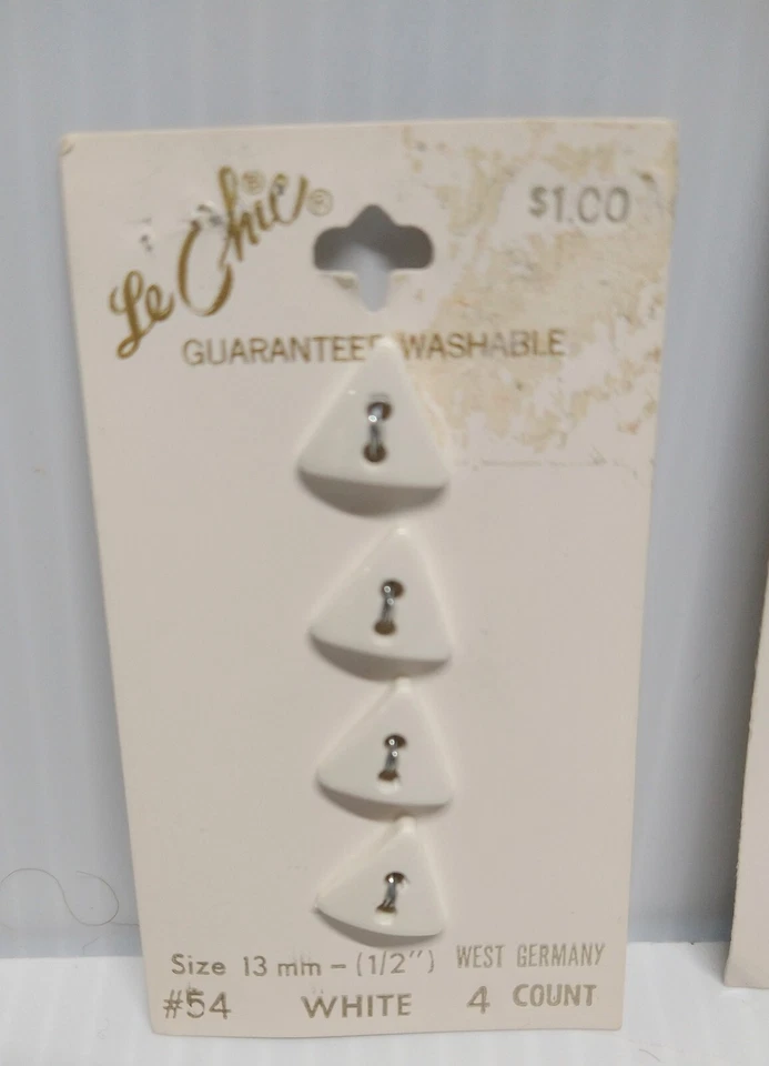 Vintage White Triangle 2-Hole Buttons Sleeve & Shirt 2 Size Lot 1/2" & 3/4" - Image 2 of 4