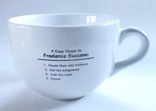 M Ware Freelance Writer Success 4 Easy Steps Mug Coffee Cup 20 oz. White Vintage
