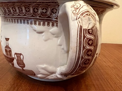 ETRUSCAN VASES Brown Transferware Chamber Pot with Lid - Picture 5 of 11