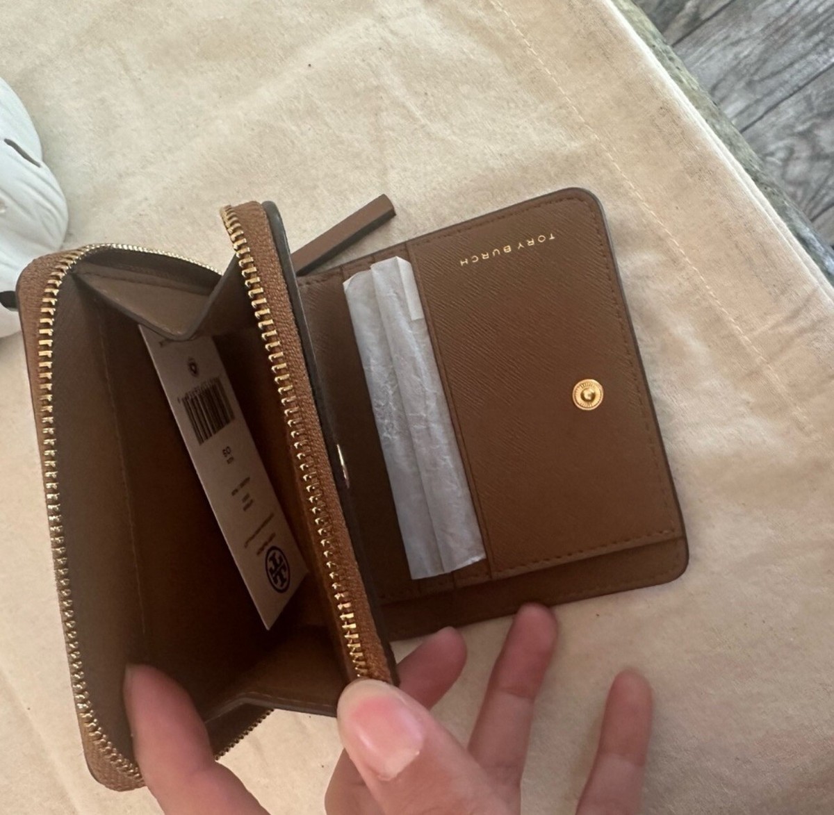 New , authentic tory burch emerson mini wallet brown color | eBay