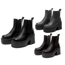 Botas Chelsea para mujer Botas de plataforma Tacón bloque Botines con elástico lateral