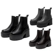 Women's Chelsea Boots Platform Block Heel Pull-on Ankle Boots with Side Elastic