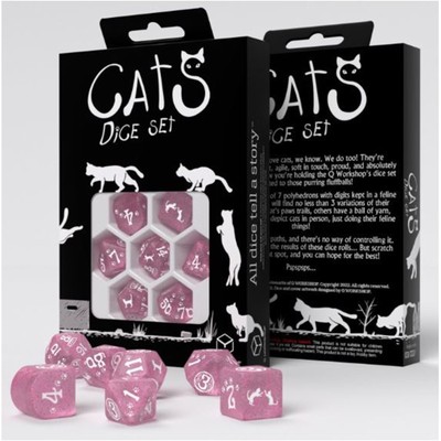 Q-Workshop Cats Daisy Pink And White 7 Piece Dice Set NEW
