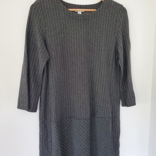 J. JILL Med PETITE 3/4 Sleeve Ponte Gray Dress Pinstripe Knit Stretch Neutral - Picture 5 of 17