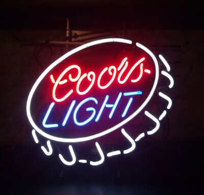 Coors Light Beer Bottle Cap 20''x16'' Neon Sign Bar Real Glass Light Club Decor