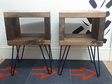 A PAIR of Rustic bedside tables | industrial night stands | black hairpin legs