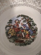 Cronin China Co. Dancing Colonial Couple Coupe Soup Bowl 7 3/4"  Made In USA