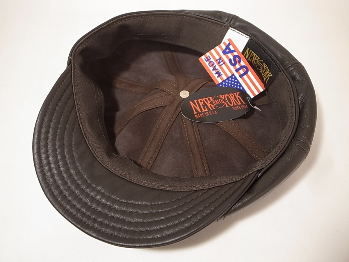 New York Hat Co Lambskin Spitfire Leather Brown size XL Made in