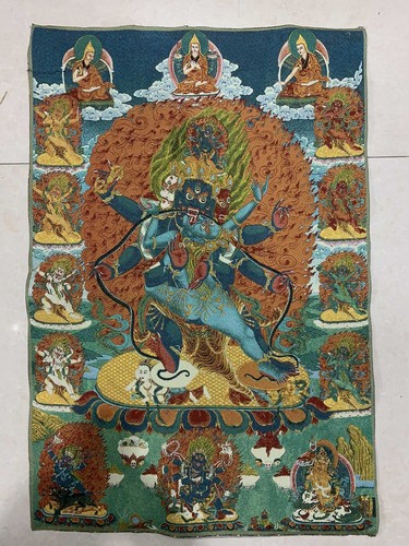 Murale 36 pollici Xizang seta tibetana Mahakala Buddha arrabbiato Thangka - Foto 1 di 6