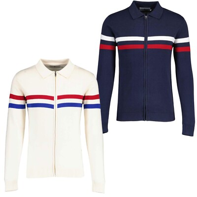 NEU MADCAP HERREN RETRO 60er 70er 90er MOD STRICK REISSVERSCHLUSS TRACK TOP CARDIGAN Mavers MC98