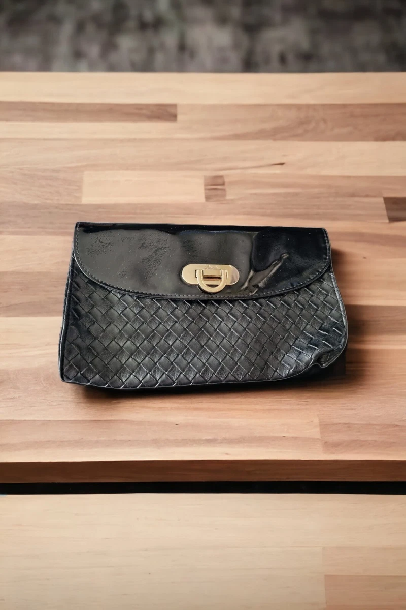 Retro Y2k 00s FCUK Faux Black Leather Small Clutch Bag Wrist Strap
