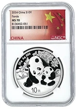 2024 China 10 Yuan 30 Gram Silver Panda NGC MS70 - Flag Label