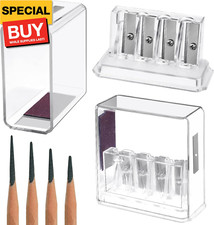 2 Pieces Carpenter Long Point Manual Pencil Sharpener with Plastic Lid 4 Holes H