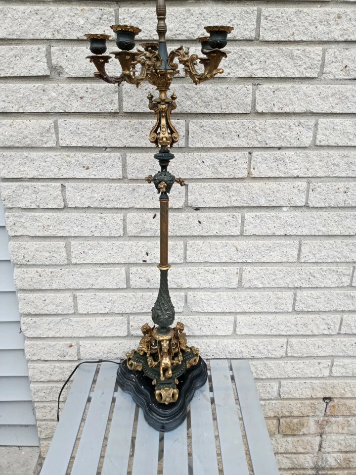 Antigua lámpara gótica renacentista E.F. Caldwell NY fundición fina Foto 3 de 4