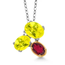 925 Silver and 10K Yellow Gold Canary Mystic Topaz and Ruby Red Mystic Topaz