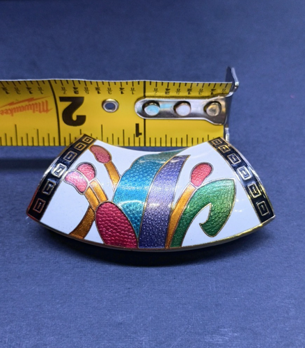Cloisonné Scarf Slide Tube Inlay Ring Gold Tone White Multicolor Enamel - Afbeelding 4 van 7