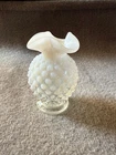 Vintage Fenton 3.75" White Opalescent Ruffle Edge Hobnail Small Bud Vase