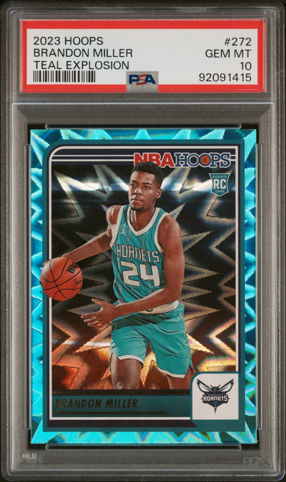 Brandon Miller 2023 Panini NBA Hoops #272 Teal Explosion Rookie PSA 10
