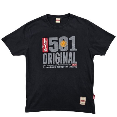 Levi's Men's T-Shirt Black Vintage Graphic 501 Original XXL Cotton