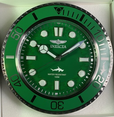 Invicta Hammerhead Shark SS Pro Diver 14 Inch Green Face & Dial Wall Clock 37776
