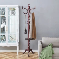 Wooden Coat Rack Stand Entryway Hall Tree 77inch Vintage Hat Rack with Key Tray