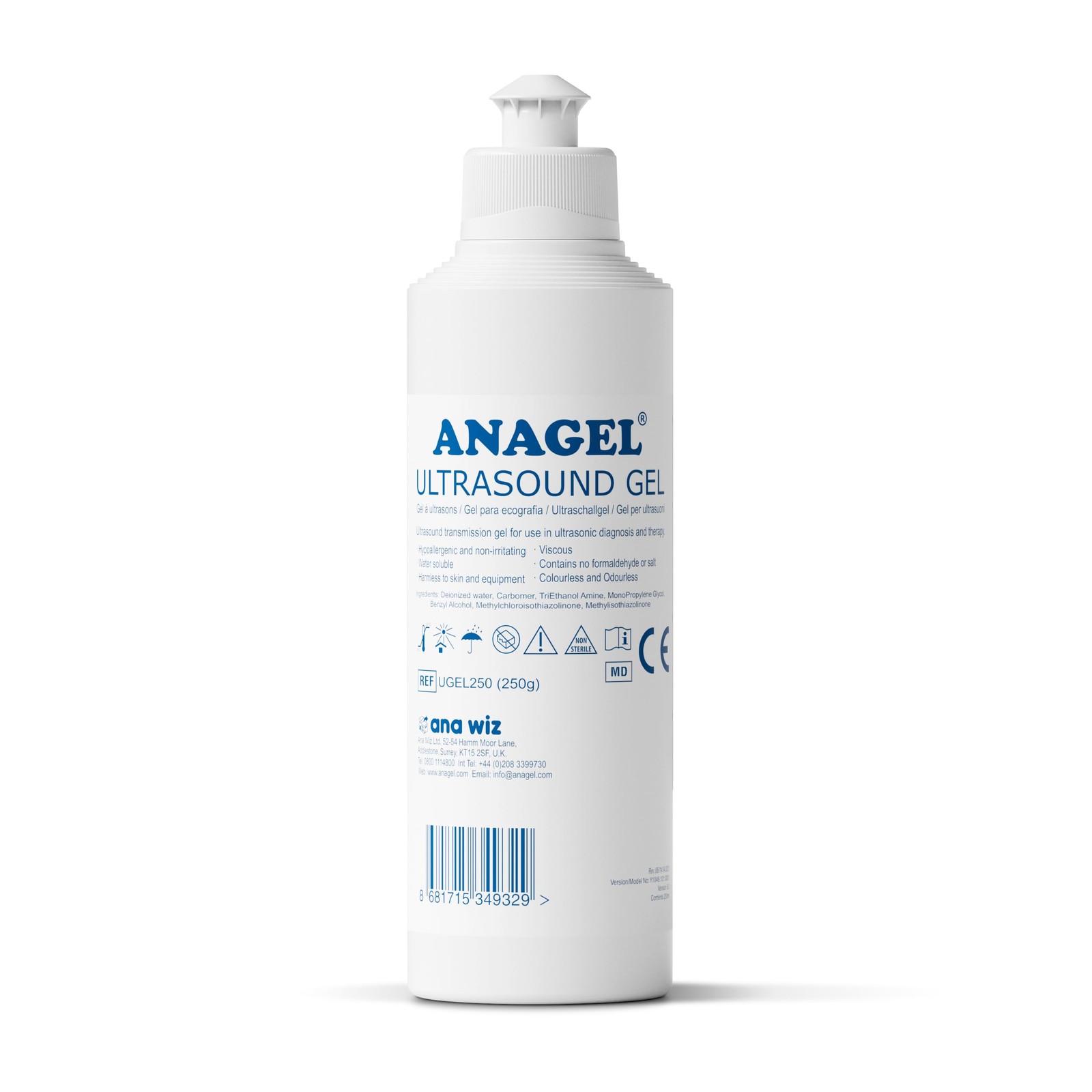 Anagel Ultrasound Gel Bottle 250ml 250ml, Colourless
