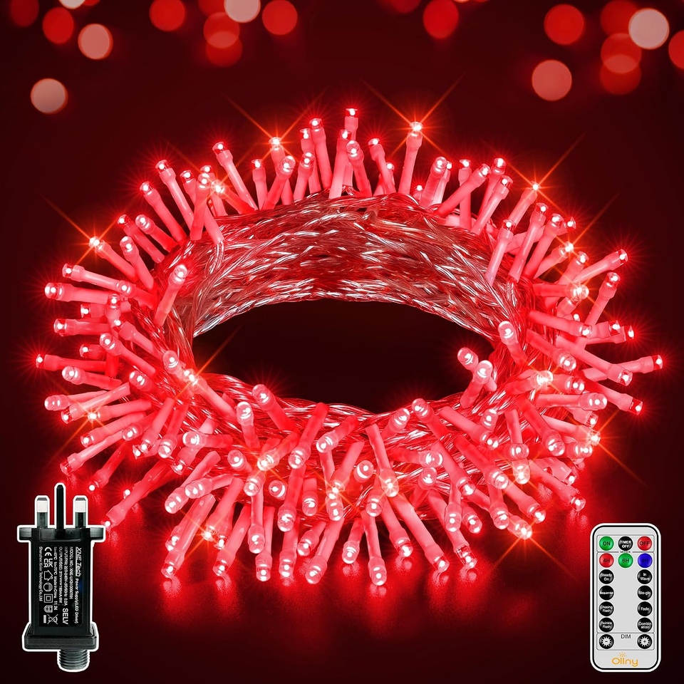 Remote Landscape Red Fairy Lights Mains Powered 10M 100 LED Outdoor String Plug Remote ...
