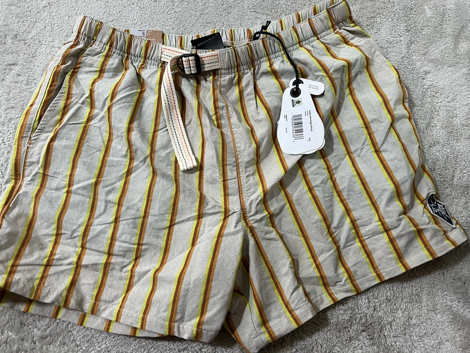 Prana Indigo Heritage Shorts Relaxed Fit Men's Size Small Inseam Belted Yarrow