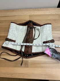 Womens Brown Cream Steampunk Brocade Lace Up Corset Bustier Top Size L