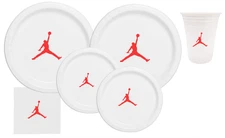 White & Red | Jumpman Basketball Plates | Birthday Party Disposable | 60 Pack